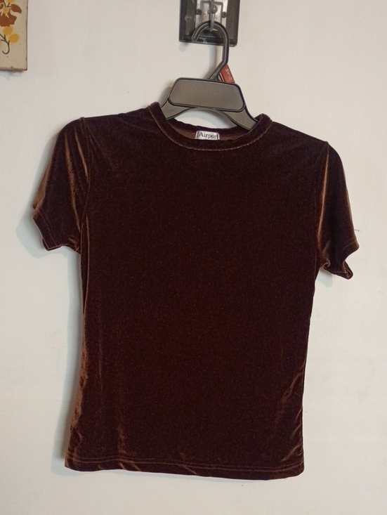 airport Tops - 📼Velvet Short Sleeve Tee Y2k in Deep Brown Gorgeous📼
